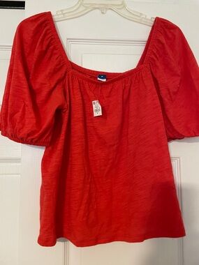 Women’s  coral/orange Puff Sleeve Square Neck Top On or off the shoulder